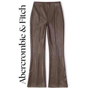 NEW Abercrombie Vegan Leather Split Hem Flare Pants Brown Size M